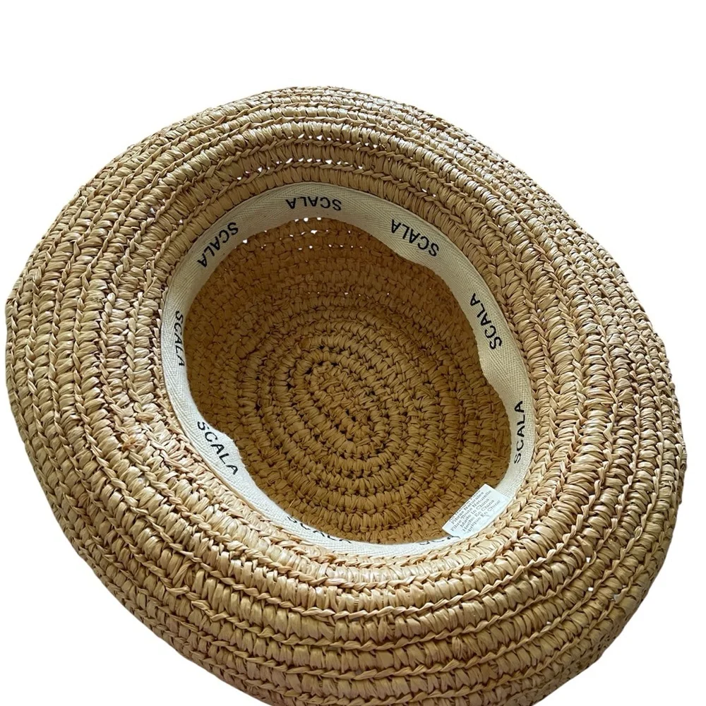 Scala Natural Straw Crochet Sun Hat